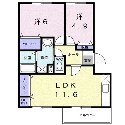 岩出市西国分のマンションの間取り