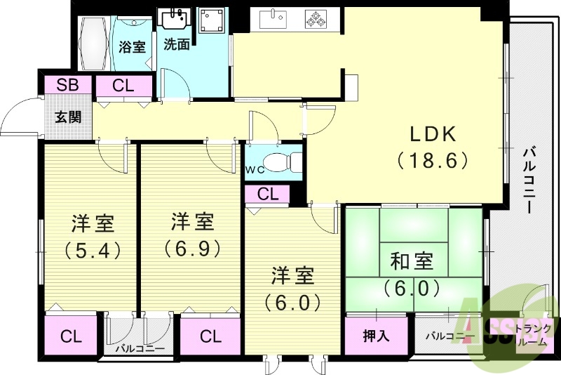 神戸市西区井吹台西町のマンションの間取り