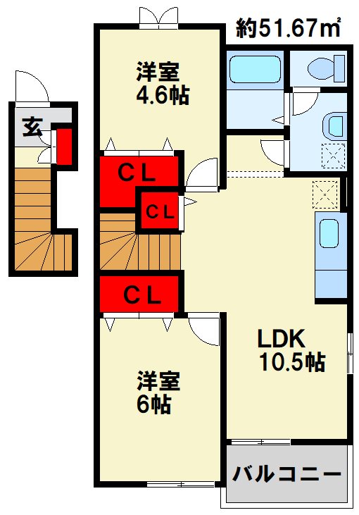 遠賀郡岡垣町東高陽のアパートの間取り