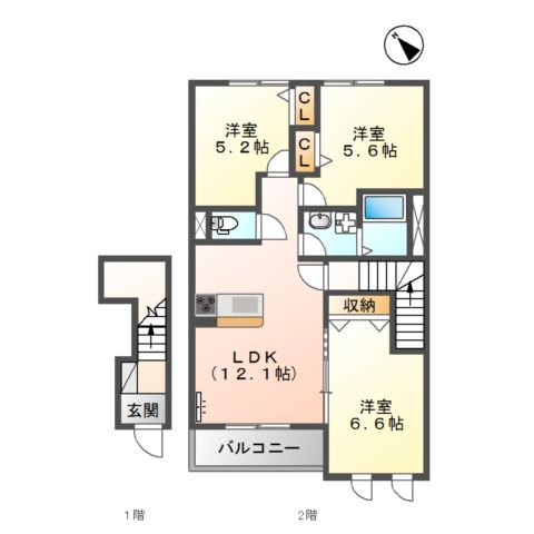 八代市高下西町のアパートの間取り