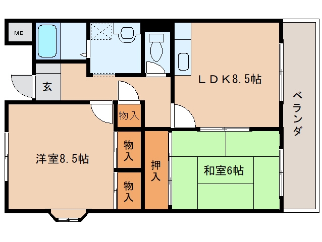 橿原市久米町のマンションの間取り