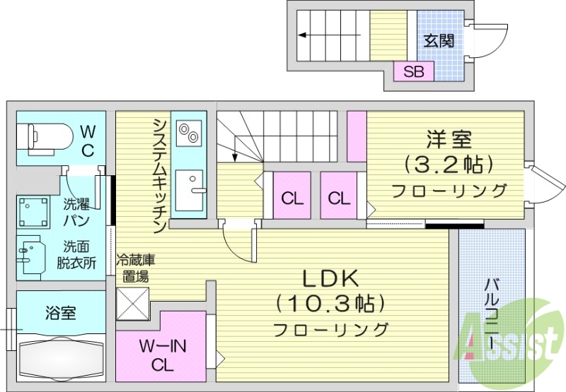 仙台市太白区袋原のアパートの間取り