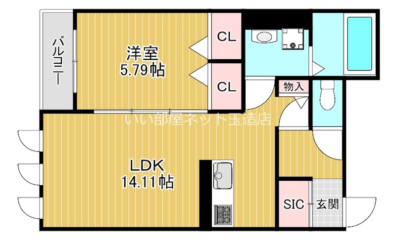 大阪市生野区巽南のアパートの間取り