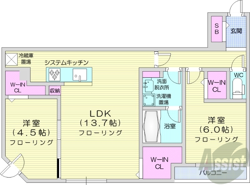 札幌市中央区南十七条西のマンションの間取り