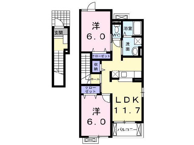 天童市小関のアパートの間取り