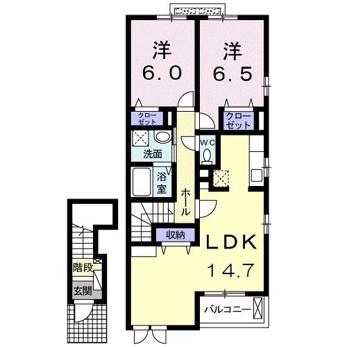 【岡山市南区西高崎のアパートの間取り】