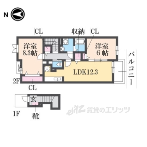 生駒市南田原町のアパートの間取り