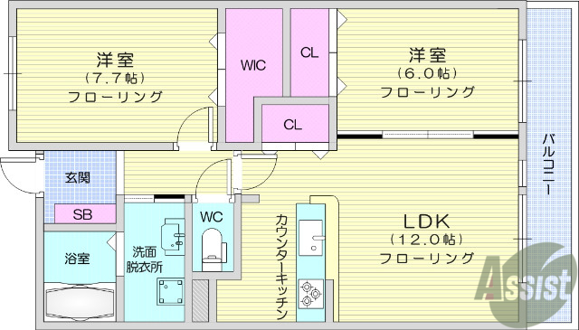 名取市美田園のマンションの間取り