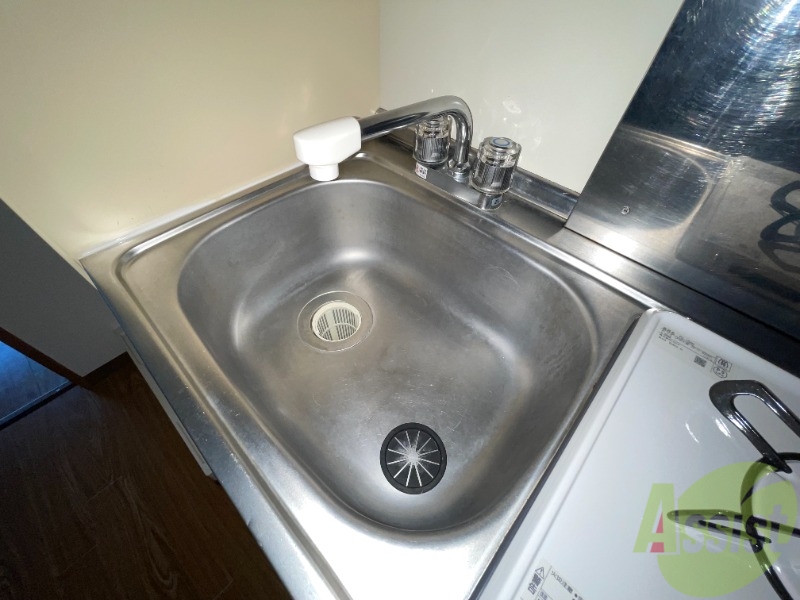 洗面設備　キッチンはこちらです。流しが広くて使いやすそうです。