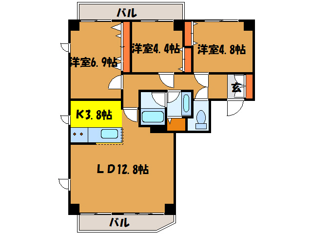 函館市梁川町のマンションの間取り