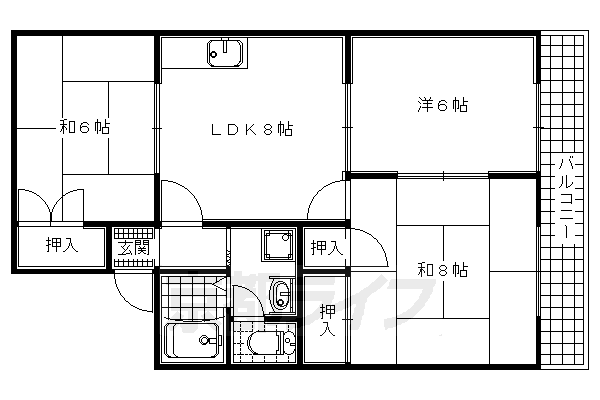 宇治市莵道のアパートの間取り