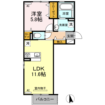 熊本市南区近見のアパートの間取り