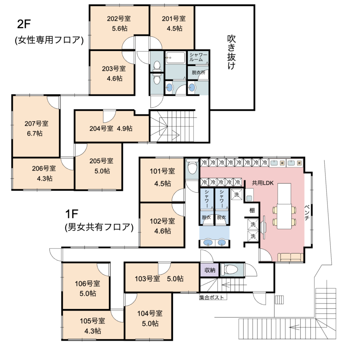 シェアハウスＮＡＫＡＺＯＮＯＳＯの間取り