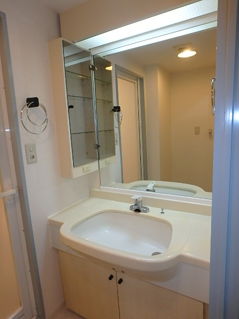 洗面設備　鏡が大きく身だしなみばっちり