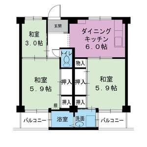 ＪＲ阪和線 北信太駅 徒歩10分 4階建 築63年の間取り写真