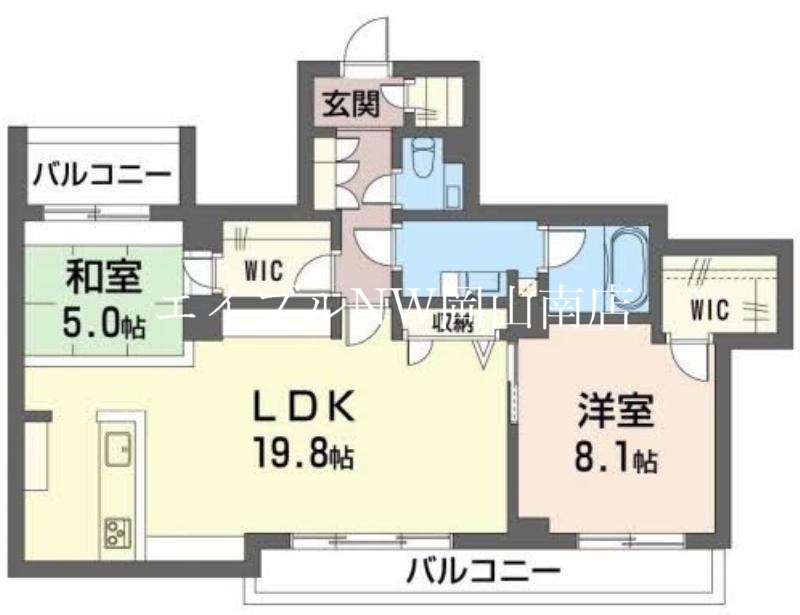 岡山市北区田中のマンションの間取り