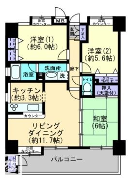 倉敷市川西町のマンションの間取り