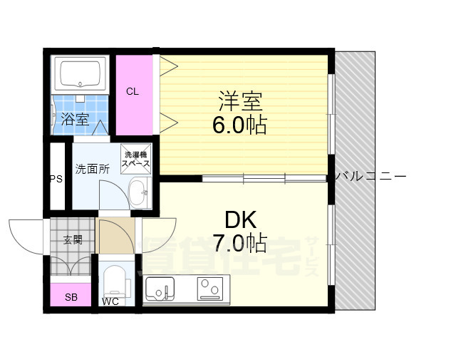 京都市上京区西大路町のマンションの間取り