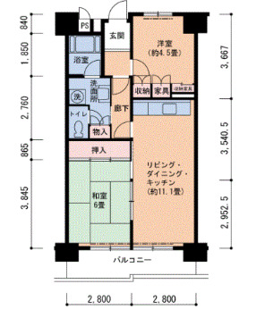 東大阪市玉串町西のマンションの間取り