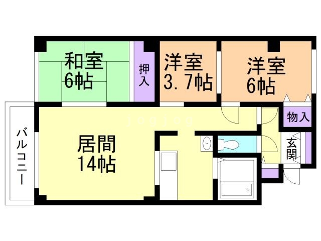 札幌市清田区北野七条のマンションの間取り