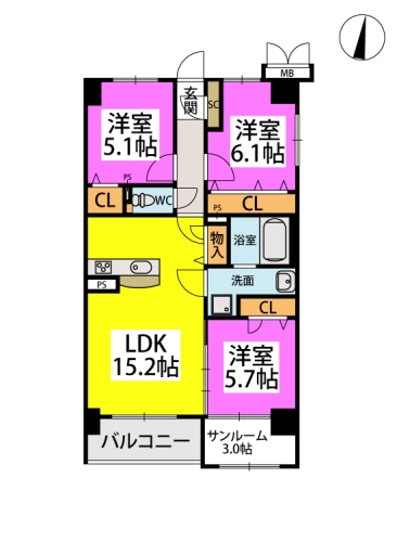 福岡市城南区別府のマンションの間取り