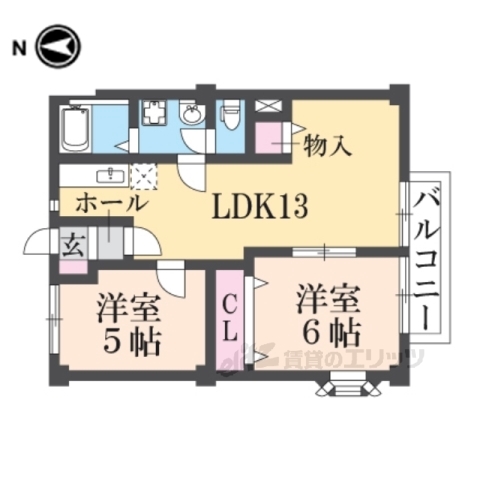 生駒市小明町のアパートの間取り