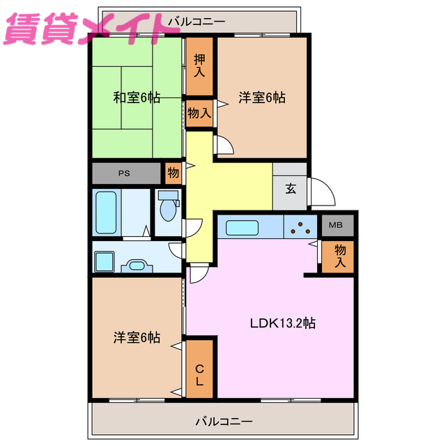 津市桜橋のマンションの間取り