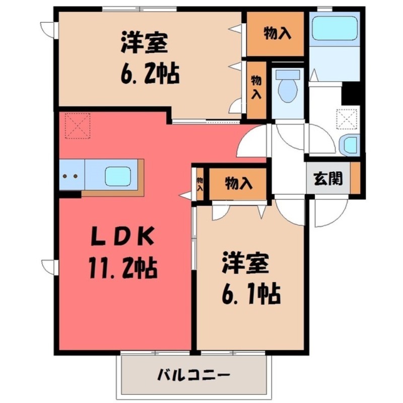 宇都宮市雀の宮のアパートの間取り