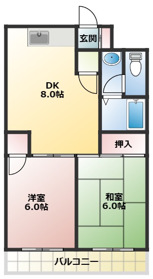 大阪市東淀川区大桐のマンションの間取り