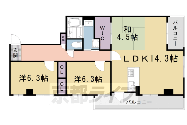 京都市右京区西院南高田町のマンションの間取り