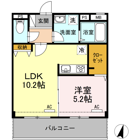 中巨摩郡昭和町西条のマンションの間取り