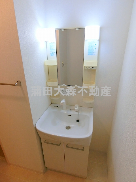 洗面設備　シャワーの伸びるタイプで朝の寝ぐせ直しや歯磨き洗顔ドライヤー