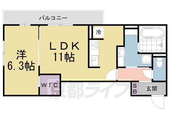 京都市山科区北花山河原町のアパートの間取り