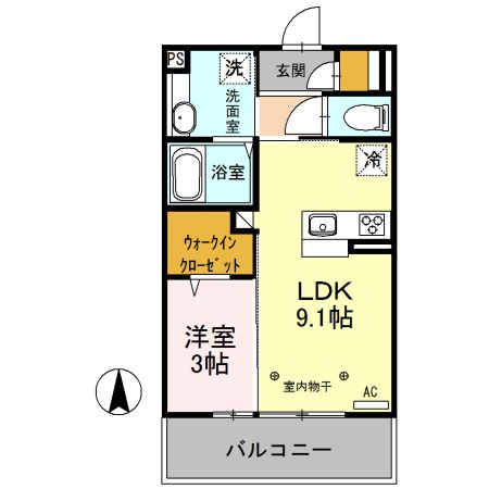 シティハウス高萩1・2　1の間取り