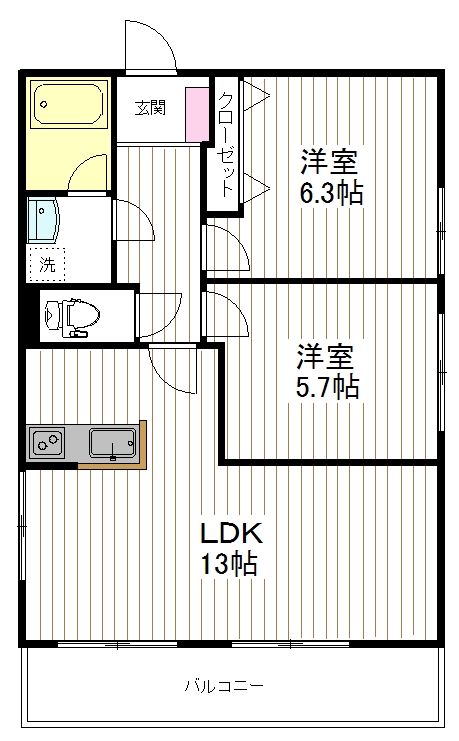 仙台市青葉区小田原のマンションの間取り