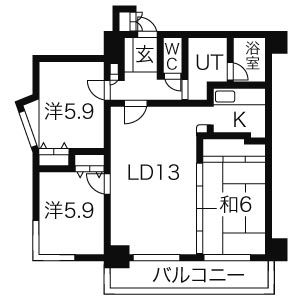 札幌市豊平区平岸三条のマンションの間取り