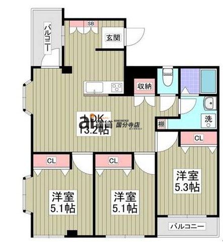 小平市美園町のマンションの間取り