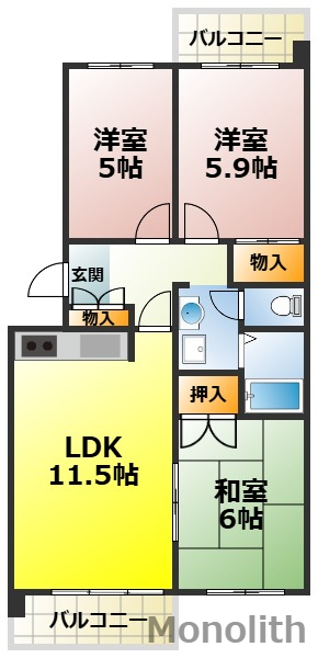 堺市南区鴨谷台のマンションの間取り