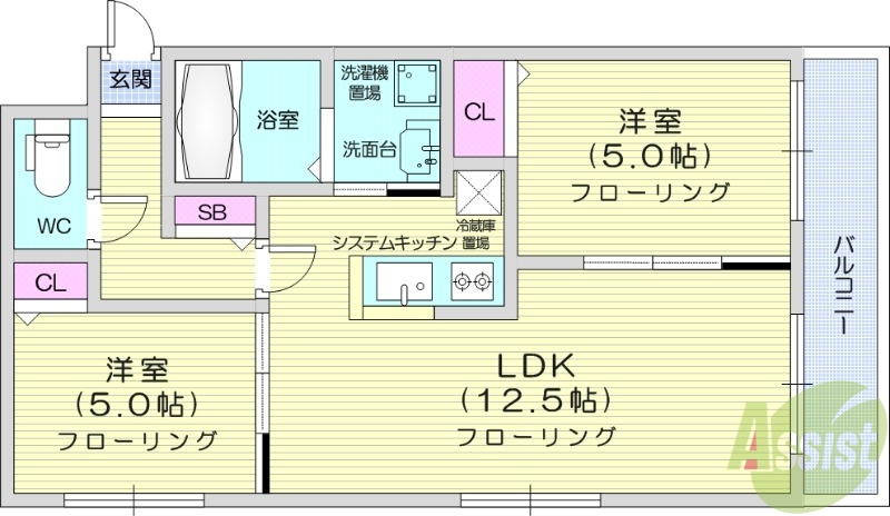 札幌市西区八軒七条東のマンションの間取り