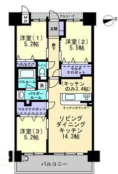 倉敷市白楽町のマンションの間取り