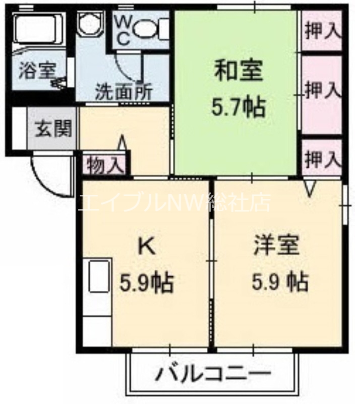 倉敷市玉島八島のアパートの間取り