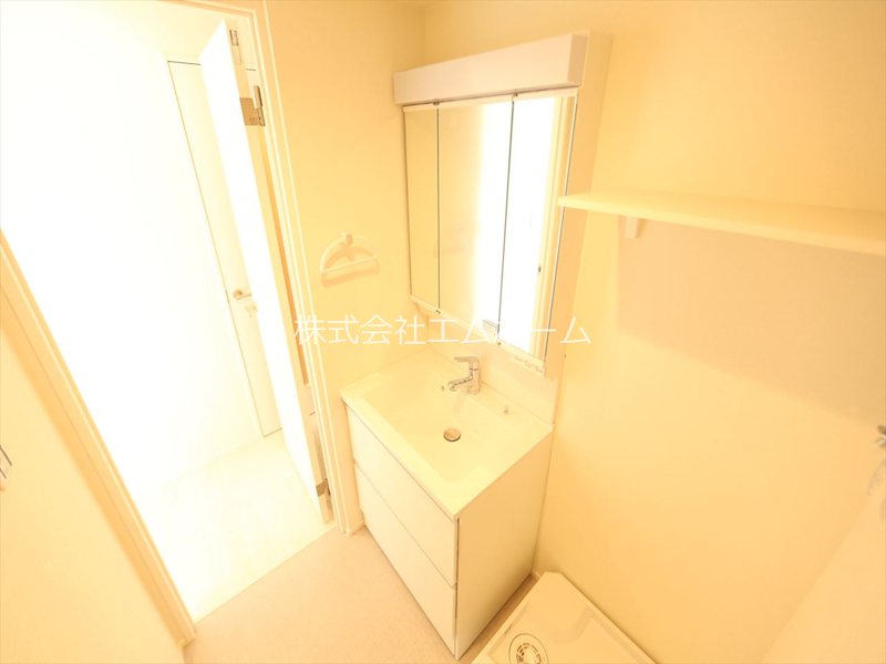 洗面設備　脱衣所　独立洗面台（シャンプードレッサー付）収納スペース有