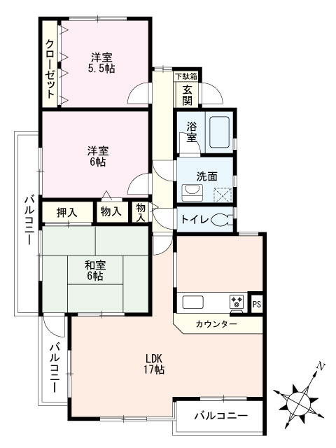 富雄サンパレスI号館の間取り