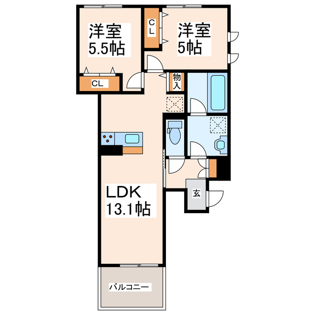 熊本市南区近見のアパートの間取り