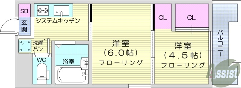 仙台市宮城野区新田のマンションの間取り