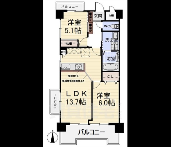 名古屋市北区若鶴町のマンションの間取り