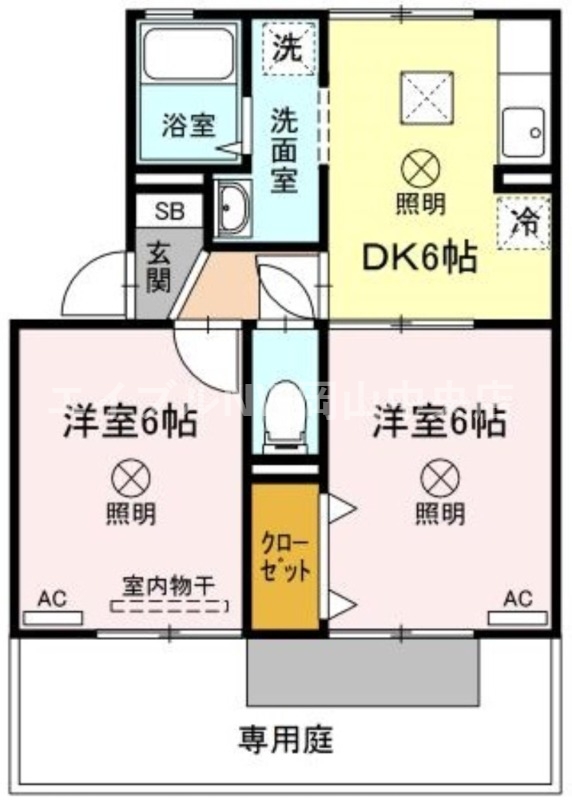 岡山市北区惣爪のアパートの間取り