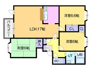 北広島市西の里東のアパートの間取り