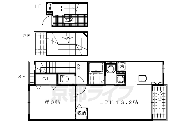 京都市伏見区石田森東町のアパートの間取り