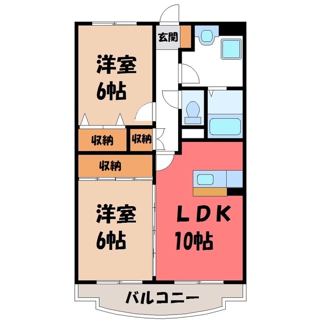 塩谷郡高根沢町大字宝積寺のマンションの間取り